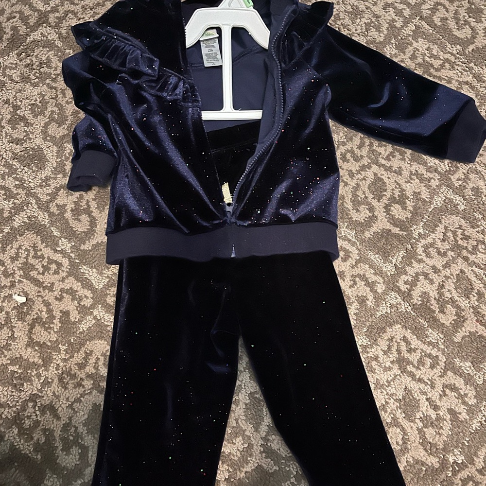 Little Me Navy Velvet Sparkle Tracksuit Jacket & Pants